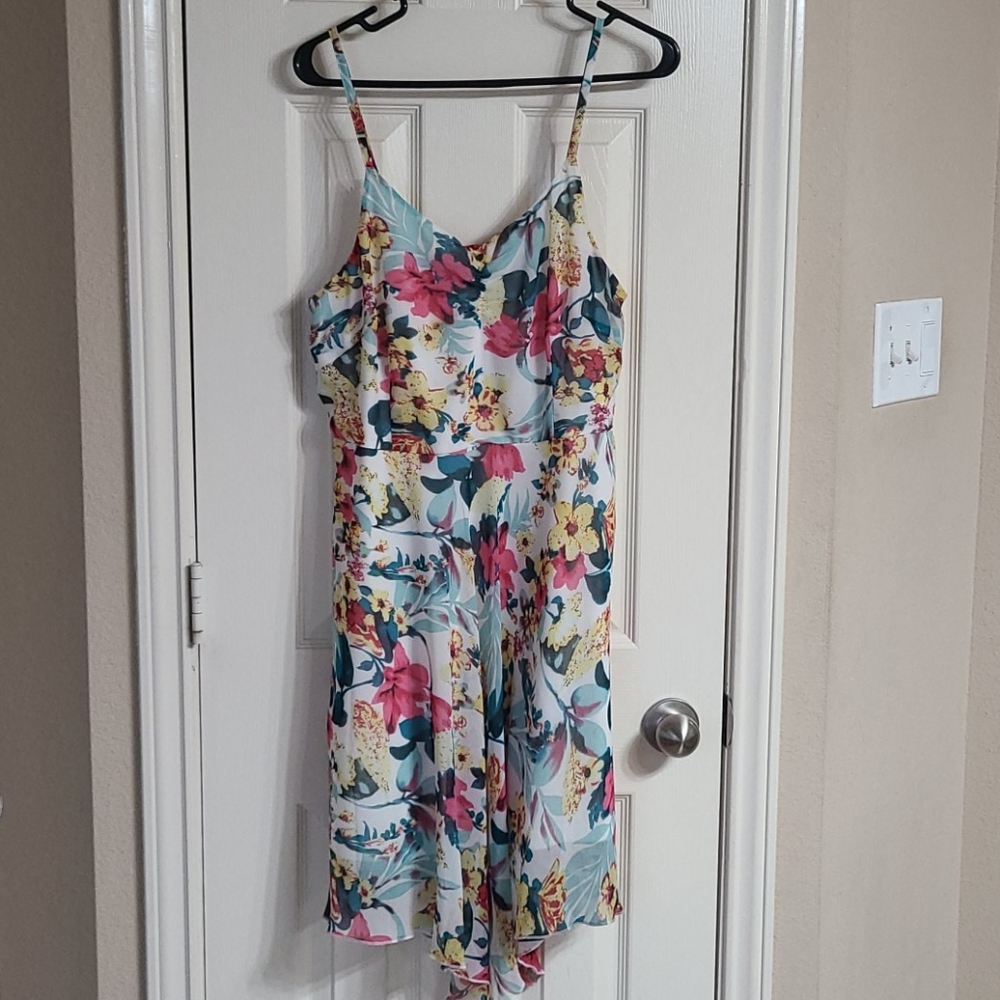 Venus floral strapless asymmetrical dress